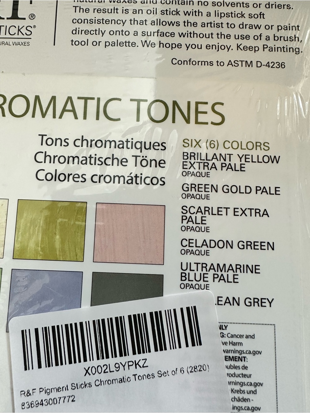 R&F Pigment Sticks 6-Color Set — Chromatic Tones - Picture 4 of 5